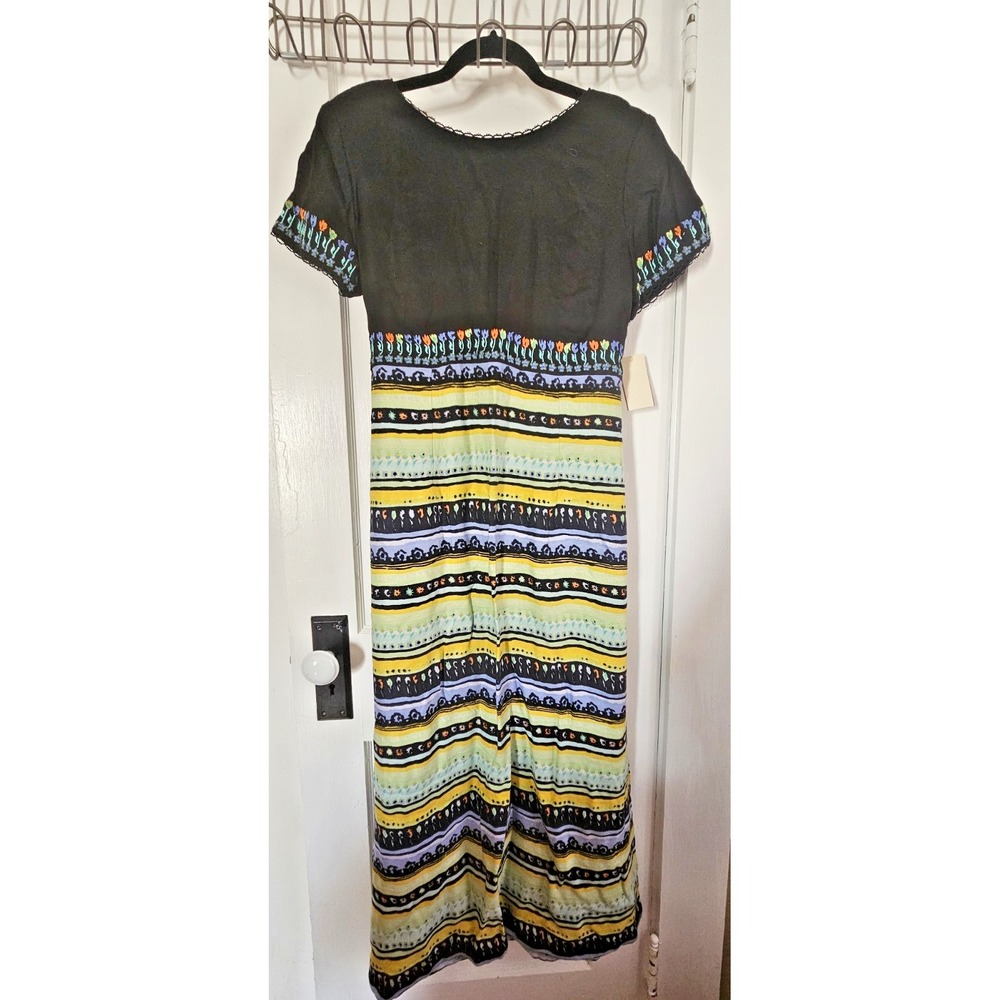 Vtg Sarah Elizabeth long shift dress w/back tie‎ embroidery floral Sz 8 NWT